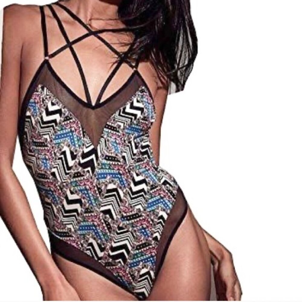 NWT Victoria's Secret colorful patterned strappy one piece lingerie